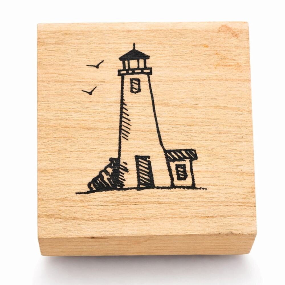 Lighthouse With Flying Birds Unbranded Mini Rubber Stamp